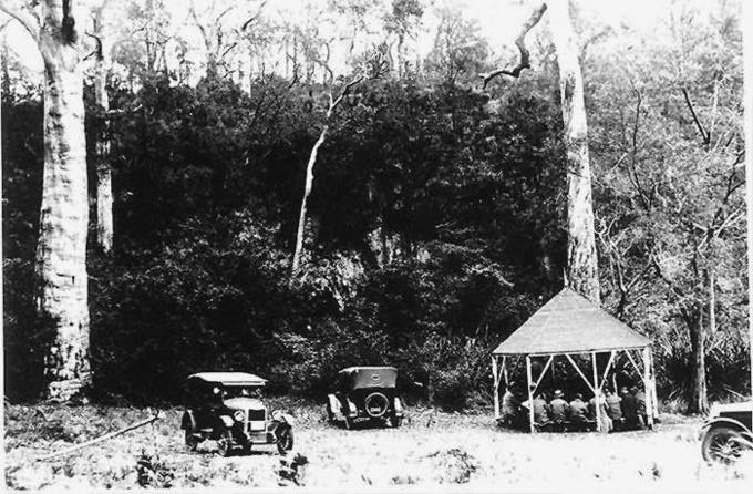 Entrance to Mammoth Cave when the original rotunda was in place. This rotunda has been rebuilt along with a new wheelchair access platform. Photo date unknown. - Historical Glass Slides
