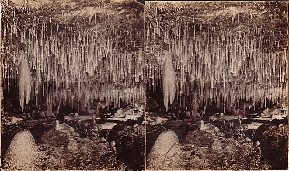 The meteoric shower in Calgardup Cave in 1900 before it was destroyed. - JHA MacDougall's Stereographs