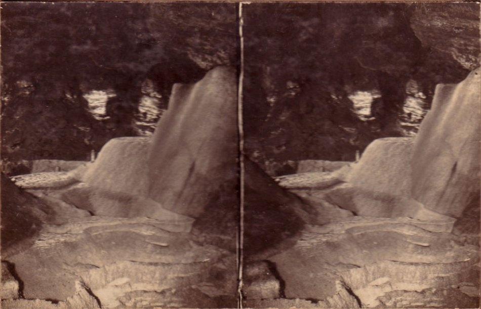 Not sure of the location of this flowstone and gours but think it is in Mammoth Cave, WA. Could anyone with any more information please let us know - JHA MacDougall's Stereographs